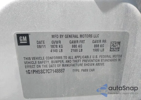 2012 Chevrolet Cruze Ltz из США, поврежденный, VIN 1G1PH5SC7C7148887